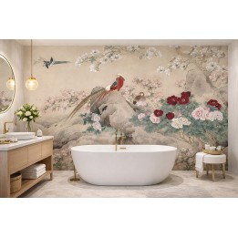 Fresque japonaise imperméable, idée décor salle de bain moderne et zen.