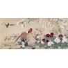 Déco salle de bain ambiance printanière - Faisan et oiseaux bleus dans jardin de pivoine