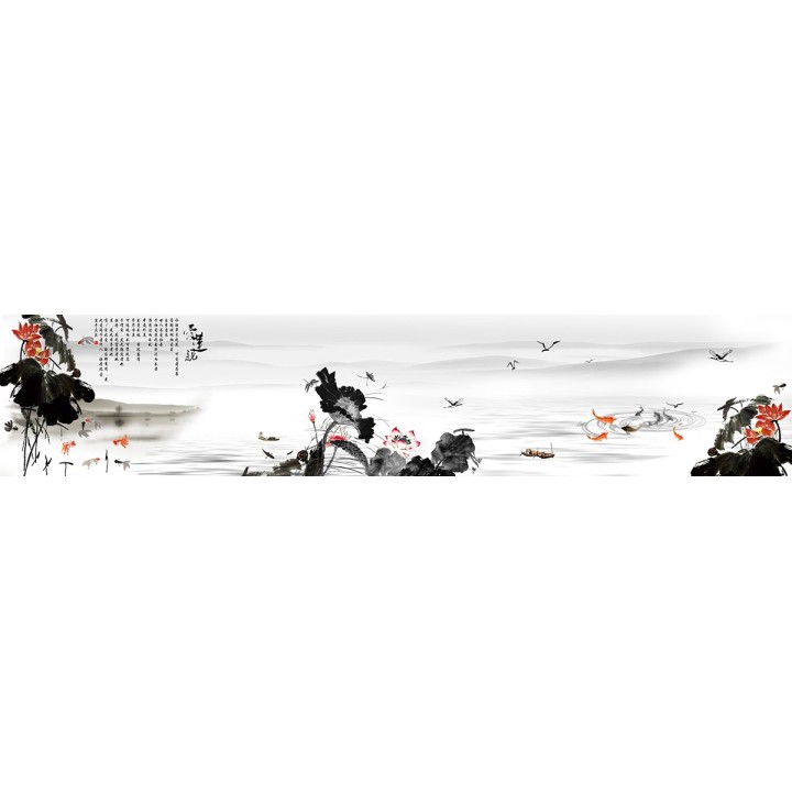 papier peint chinois tapisserie panoramique xxl paysage asiatique les lotus et les poissons