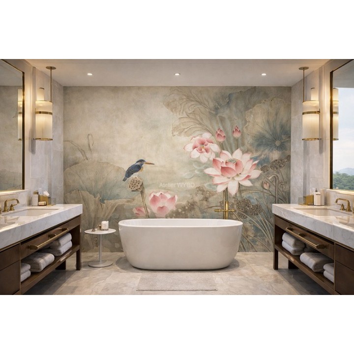 Panneau lotus sur mesure pour mur de baignoire, sérénité absolue à votre salle de bain. #SalleDeBainZen #DecoInterieur
