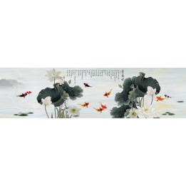 papier peint chinois sur mesure tapisserie paysage asiatique les lotus et les carpes dans l'étang