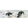 Tapisserie asiatique grand format panoramique - Les lotus et les poissons dans l'étang effet sur marbre