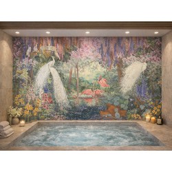 Créez une ambiance spa à domicile avec ce revêtement mural jungle exotique. Design et dimensions sur mesure.