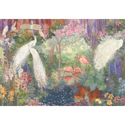 Déco étanche piscine, SPA, salle de bain - Paons blancs et oiseaux dans jardin exotique - Jungle enchantée