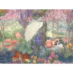 Déco étanche piscine, SPA, salle de bain - Paons blancs et oiseaux dans jardin exotique - Jungle enchantée