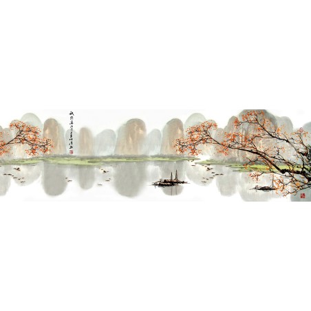 Tapisserie asiatique grand format panoramique - Paysage d'automne