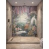 Panneau mural étanche pour douche, décor jungle avec paons blancs et flamants roses