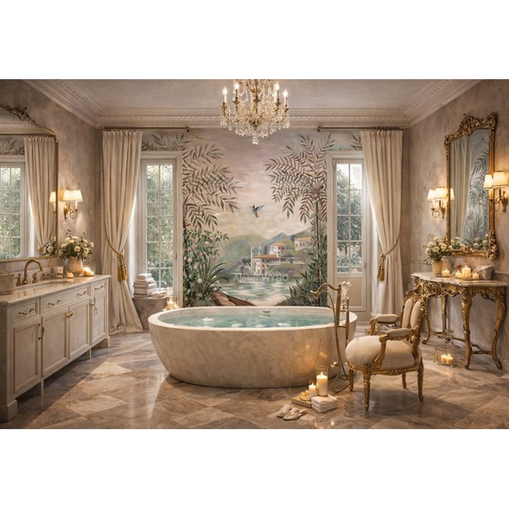 Panneau mural étanche "Évasion au Lac de Côme", une immersion luxueuse dans votre salle de bain.