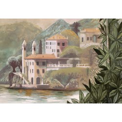 Panneau Mural Étanché "Villa Côme" – Fresque Végétale & Lac Italien