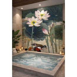 Panneau Mural Étanche Salle de Bain Lotus Canard Mandarin Atelier WYBO