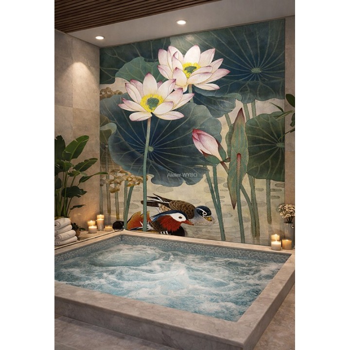 Panneau Mural Étanche Salle de Bain Lotus Canard Mandarin Atelier WYBO