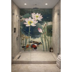 Crédence XXL salle de bain, SPA – Couple de canards mandarins et lotus