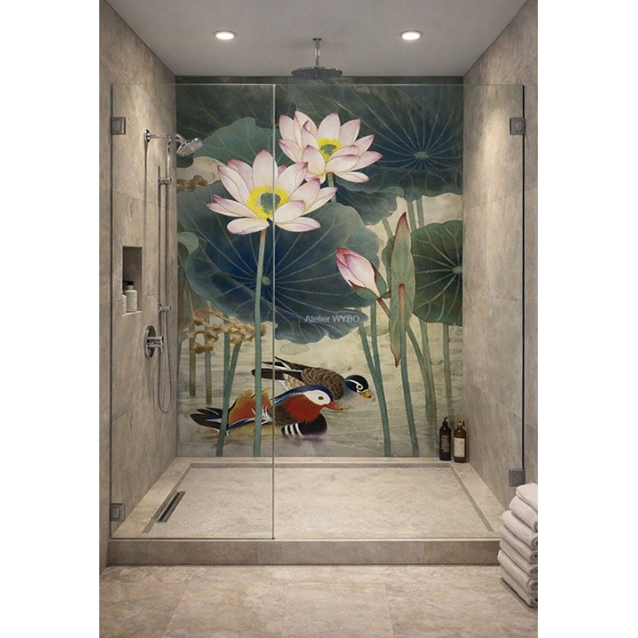 Panneau Mural Étanche Salle de Bain Lotus Canard Mandarin Atelier WYBO