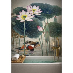 Crédence XXL salle de bain, SPA – Couple de canards mandarins et lotus