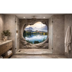 Déco Salle de Bain Panneau Mural Trompe l'Oeil 3D - Paysage Alpin vue depuis un trou