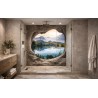 Déco Salle de Bain Panneau Mural Trompe l'Oeil 3D - Paysage Alpin vue depuis un trou