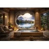 Déco Salle de Bain Panneau Mural Trompe l'Oeil 3D - Paysage Alpin vue depuis un trou