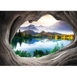Déco Salle de Bain Panneau Mural Trompe l'Oeil 3D - Paysage Alpin vue depuis un trou