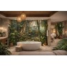 décoration chambre d'hôtel style tropical, mur de baignoire panoramique paysage de la jungle.