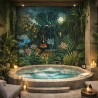 Espace spa confidentiel, plaque aluminum imprimée jungle dans la nuit.