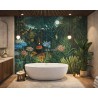 Déco Salle de Bain contemporain, papier peint étanche en PVC souple jungle tropicale.