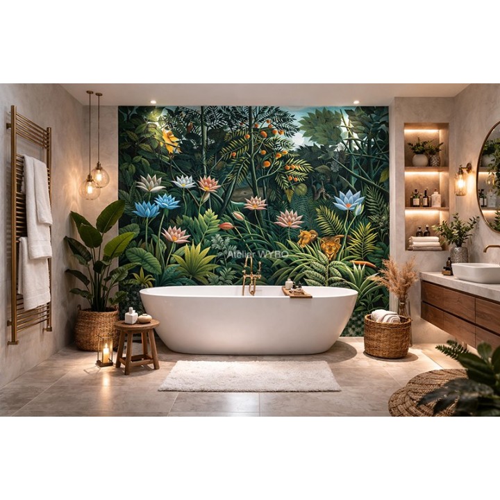 Papier Peint Etanche Jungle Tropicale Salle de Bain Douche | Sur Mesure