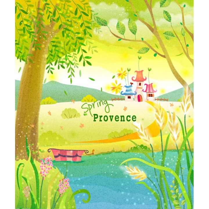 paysage dessiné à la main décoration style naïf papier peint personnalisé printemps à la campagne