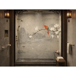 Panneau composite personnalisé avec motif imprimé dans une cabine de douche stylée.