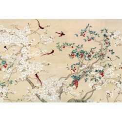 Sublimez votre routine quotidienne avec un écrin de douceur florale, fresque étanche fleurs et oiseaux zen.