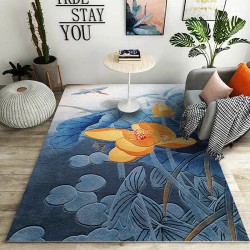 Lotus jaune et oiseau dans la nuit, ton bleu