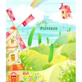 paysage dessiné à la main décoration style naïf papier peint personnalisé printemps à la campagne moulin à vent