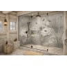 Panneau de douche chinoiserie florale - Lotus et papillons niveau de gris