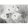 Panneau de douche chinoiserie florale - Lotus et papillons niveau de gris
