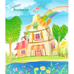 paysage dessiné à la main décor naïf papier peint personnalisé maison au bord de la rivière