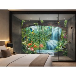 Papier peint étanche cabine de douche, déco 3D chambre suite ambiance tropicale.