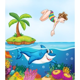 paysage mer tropicale décoration pour enfant papier peint personnalisé nager avec mon requin
