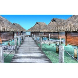 Paysage Trompe l'Œil 3D Déco Salle de Bain Douche Italienne - Maison flottante, Mer Tropicale