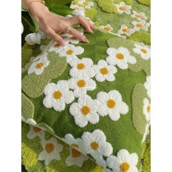 Coussin floral en relief pour canapé, lit, fauteuil - Fleurs blanches sur pelouse