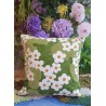 Coussin floral en relief pour canapé, lit, fauteuil - Fleurs blanches sur pelouse