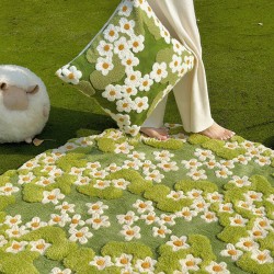 Coussin floral en relief pour canapé, lit, fauteuil - Fleurs blanches sur pelouse