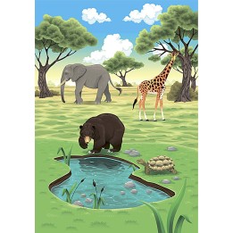 Poster Géant Pour Enfant Paysage Savane Eléphant Girafe Ours