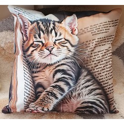 Coussin chaton idée cadeau chambre enfant, décoration bibliothèque et accessoire de lecture original.