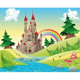Poster Géant Chambre Enfant Pays Imaginaire Château Arc-en-Ciel