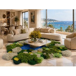 Tapis salon inspiré par la beauté brute des côtes méditerranéennes, une esthétique organique à votre intérieur.