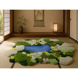 Tapis 3D Fait main style méditerranéen - Colline de mimosas, forêt de pins et la mer