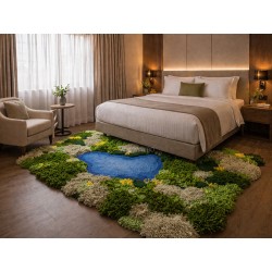 Tapis 3D Fait main style méditerranéen - Colline de mimosas, forêt de pins et la mer