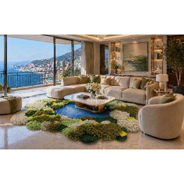Tapis de salon en relief, une esthétique inspirée de la forêt et la mer qui apporte sérénité et fraîcheur à votre intérieur. 🌼