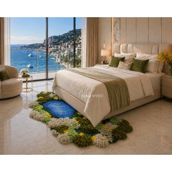 Tapis 3D Fait main paysage méditerranéen - Colline de mimosas, forêt de pins et la mer