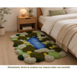 Tapis 3D Fait main paysage méditerranéen - Colline de mimosas, forêt de pins et la mer
