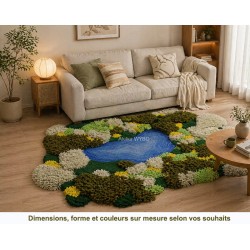 Tapis 3D Fait main paysage méditerranéen - Colline de mimosas, forêt de pins et la mer